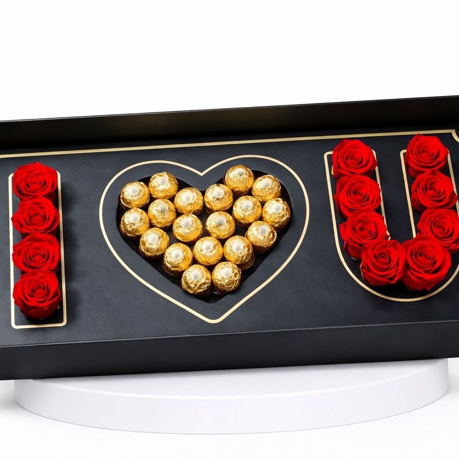 Deep Love flowers with chocolate arrangement